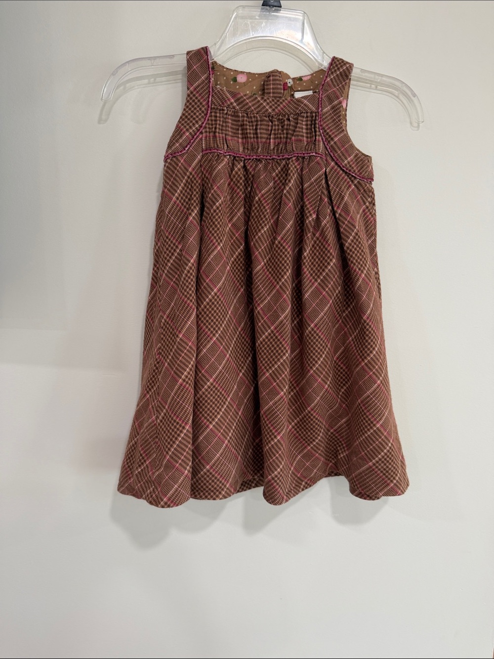 GAP Brown Plaid Sleeveless Dress with Pink Trim